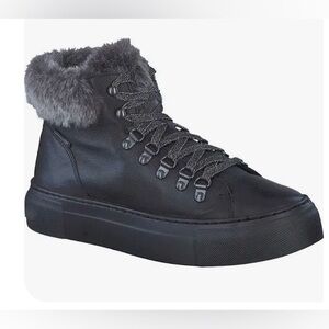 MEPHISTO Black Ginou Black Faux Fur Combat Lace Up Boots Black Women 8.5 Luxury